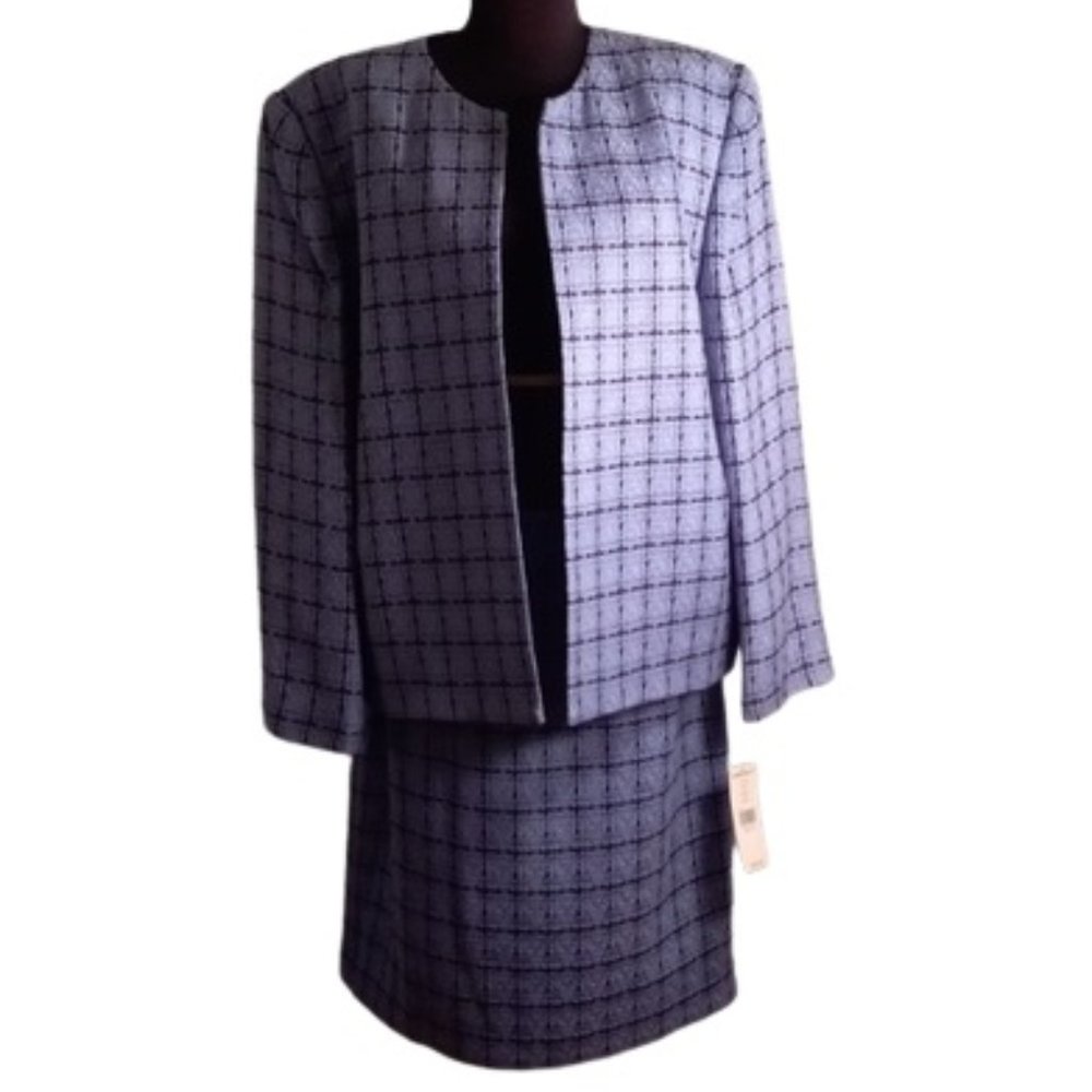 Karen Scott size 16/18 Skirt Jacket Set Blue Black Plaid Woven NEW